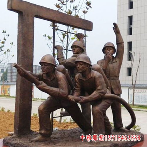 消防人物鑄銅雕塑銅雕 小區青銅雕塑消防人物制作廠